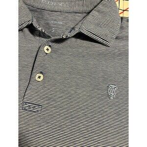 B Draddy Short Sleeve Performance Blue Striped Polo Shirt SMALL Golf Club Course